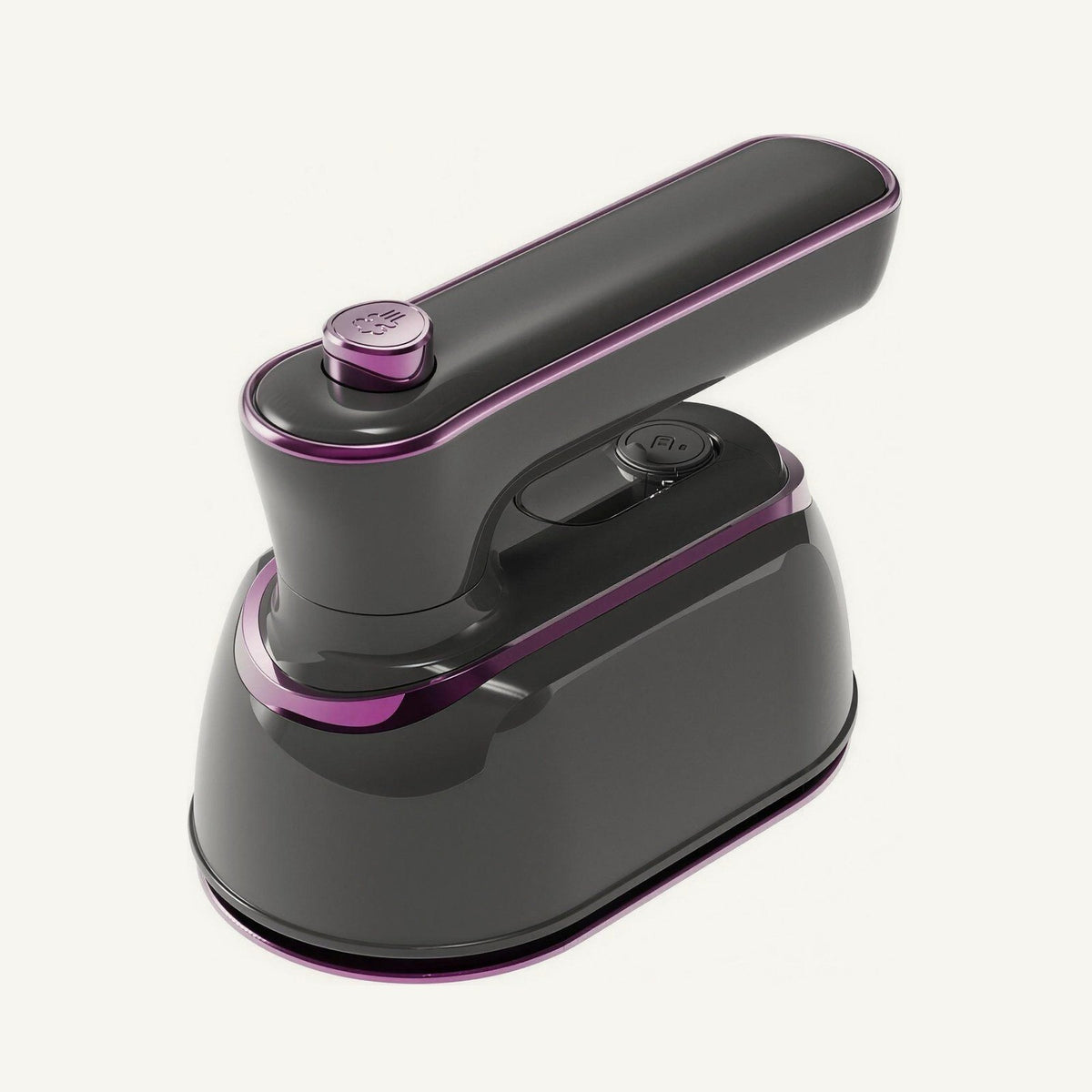 Lisvelle Mini Steam Iron in Charcoal: dark grey body with fine violet trim